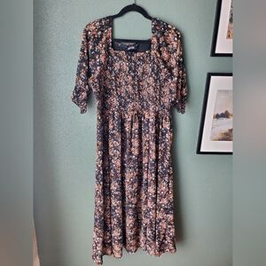 Chic Black and Pink Floral Long Sleeve Dress